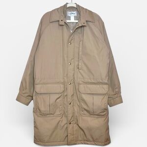 L.L.Bean Coat Mens Large Tan Nylon Parka Wool Lined Snap Front Herringbone Liner